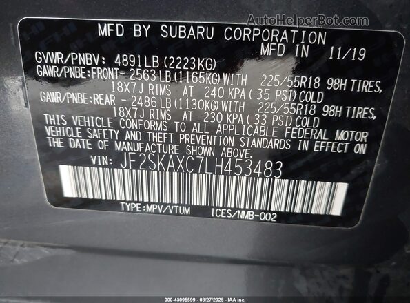 JF2SKAXC7LH453483 2020 SUBARU FORESTER Серый Вид подкапотного пространства