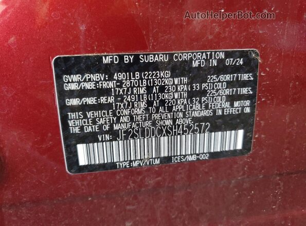 JF2SLDDCXSH452572 2025 SUBARU FORESTER Red 