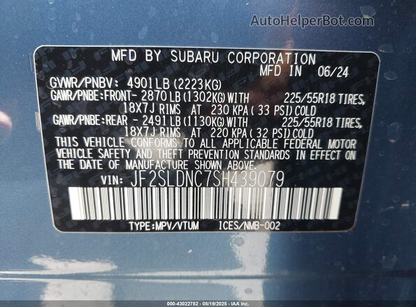 JF2SLDNC7SH439079 2025 SUBARU FORESTER Blue 