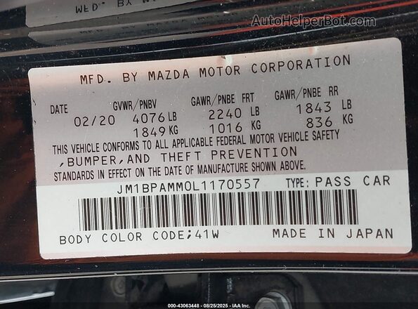 JM1BPAMM0L1170557 2020 MAZDA 3 Black Շարժիչի բաժամունքի տեսք