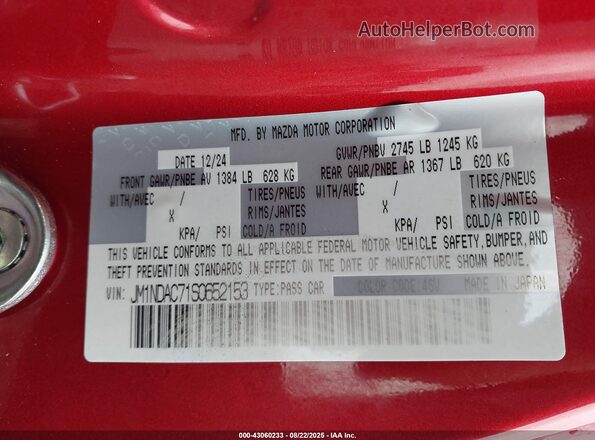 JM1NDAC71S0652153 2025 MAZDA MX-5 MIATA Red Engine compartment view