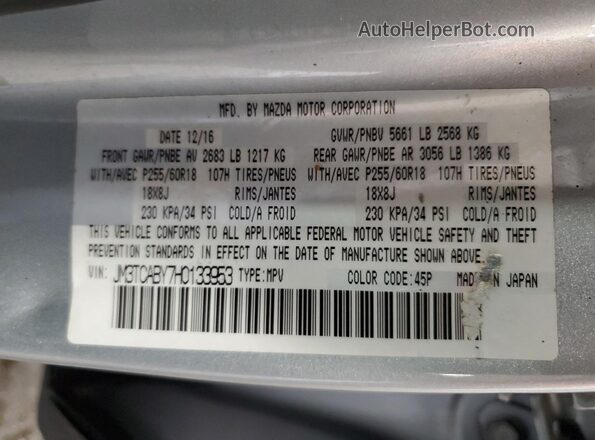 JM3TCABY7H0133953 2017 MAZDA CX-9 Silver 