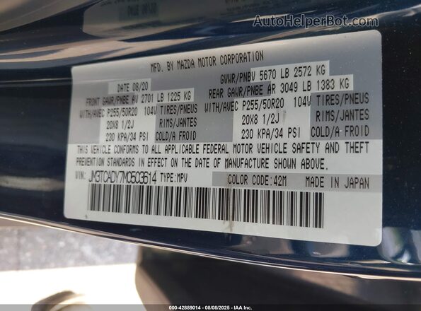 JM3TCADY7M0503614 2021 MAZDA CX-9 Black Widok komory silnika