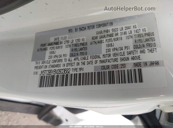 JM3TCBBY6N0603682 2022 MAZDA CX-9 Белый Вид подкапотного пространства