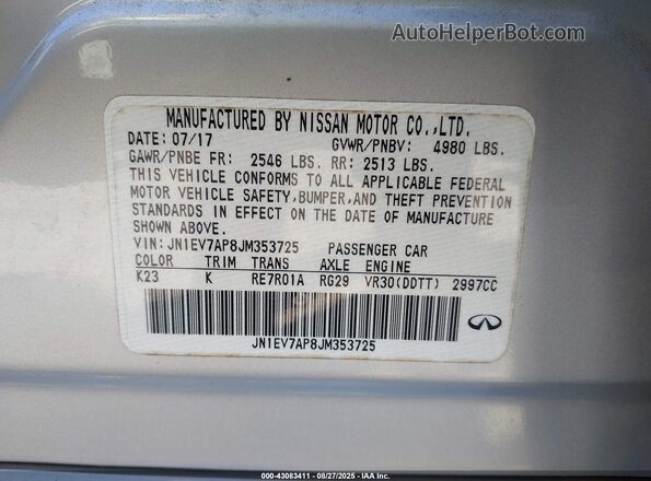 JN1EV7AP8JM353725 2018 INFINITI Q50 Silver 