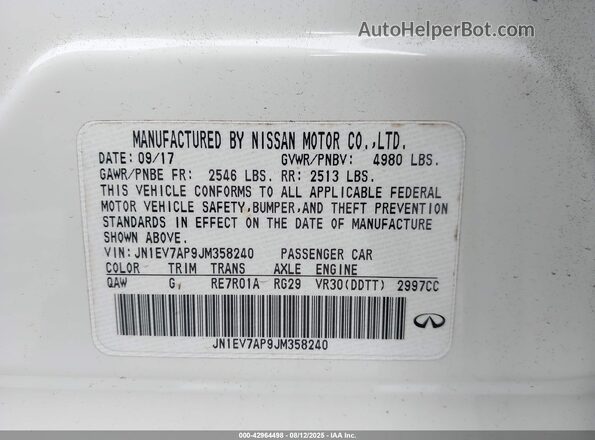 JN1EV7AP9JM358240 2018 INFINITI Q50 White 