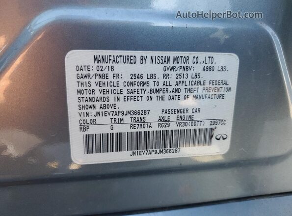 JN1EV7AP9JM366287 2018 INFINITI Q50 Серый 