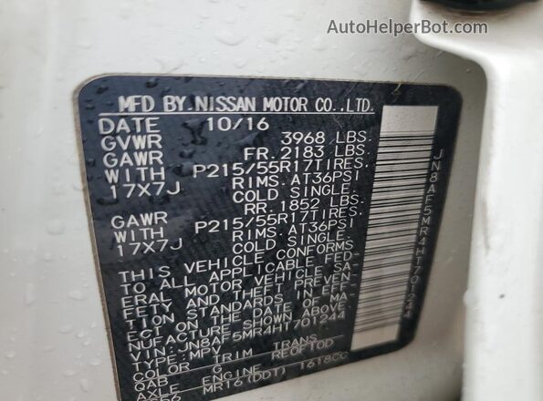 JN8AF5MR4HT701244 2017 NISSAN JUKE Белый 