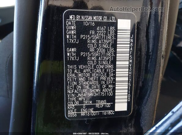 JN8AF5MV3HT751100 2017 NISSAN JUKE Black 