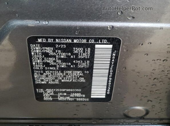 JN8AY2ED9P9693360 2023 NISSAN ARMADA Gray 