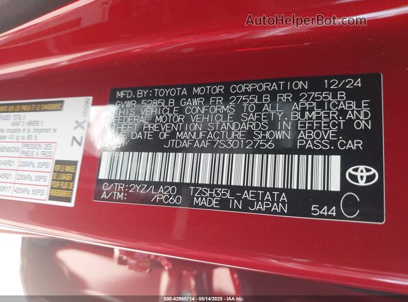 JTDAFAAF7S3012756 2025 TOYOTA CROWN Red Engine compartment view