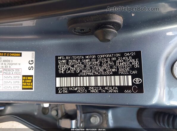 JTDEPMAE7MJ183304 2021 TOYOTA LL Blue Widok komory silnika