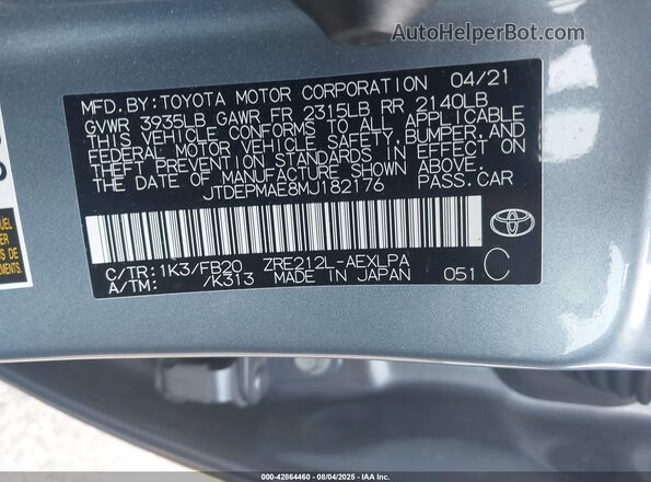 JTDEPMAE8MJ182176 2021 TOYOTA LL Blue 