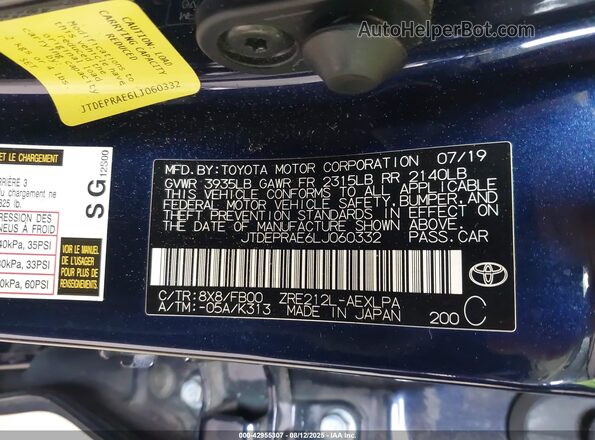 JTDEPRAE6LJ060332 2020 TOYOTA LL Blue ძრავის განყოფილების ხედი