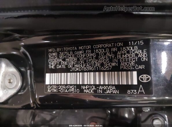 JTDKDTB39G1116257 2016 TOYOTA PRIUS C Черный 