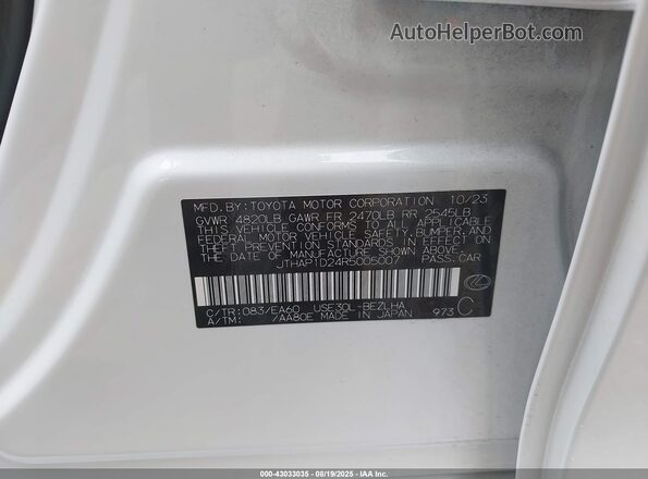 JTHAP1D24R5005007 2024 LEXUS IS 500 White 