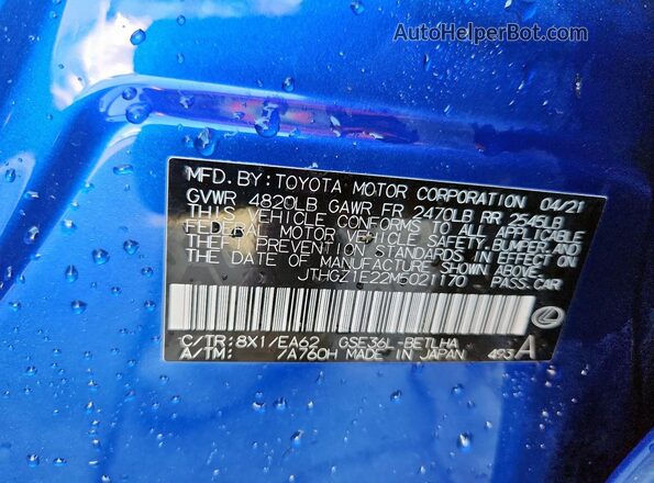 JTHGZ1E22M5021170 2021 LEXUS IS Blue 