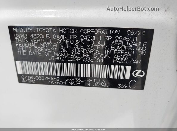 JTHGZ1E22R5036484 2024 LEXUS IS 350 White Vista del compartimento del motor