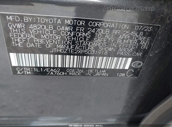 JTHGZ1E2XP5031918 2023 LEXUS IS Gray 