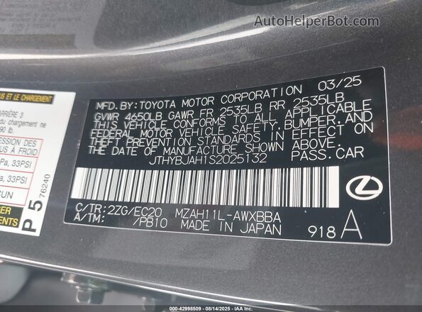 JTHYBJAH1S2025132 2025 LEXUS UX 300H Серый 