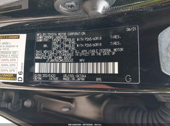 JTJAM7BX2M5300043 2021 LEXUS GX 460 Black Vista del compartimento del motor