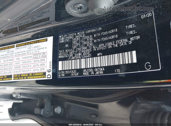 JTJAM7BX8L5266401 2020 LEXUS GX 460 Black Вид підкапотного простору