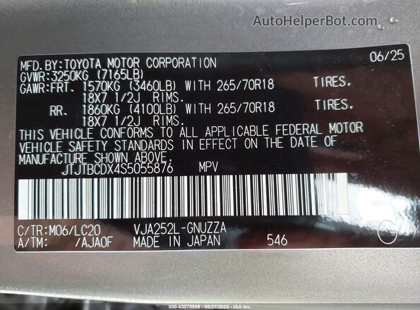 JTJTBCDX4S5055876 2025 LEXUS GX Silver 