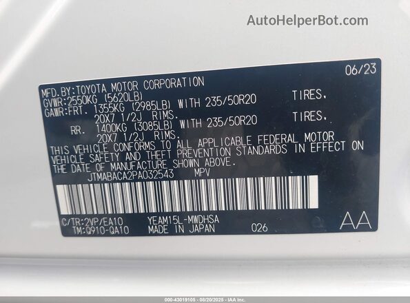 JTMABACA2PA032543 2023 TOYOTA LIMITED White Вид підкапотного простору