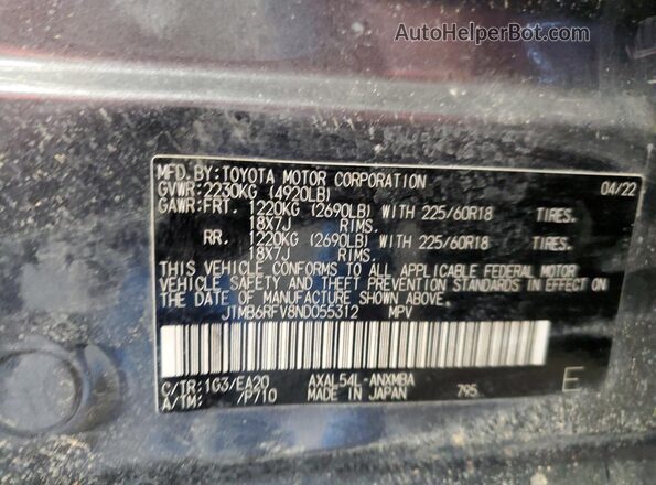 JTMB6RFV8ND055312 2022 TOYOTA LE Gray Панорамний вид салону 360°