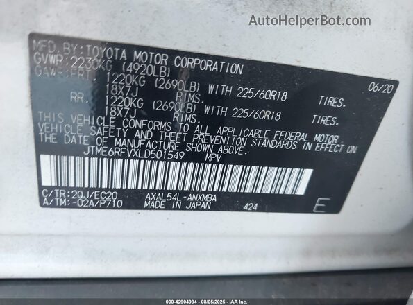 JTME6RFVXLD501549 2020 TOYOTA RAV4 HYBRID White ძრავის განყოფილების ხედი