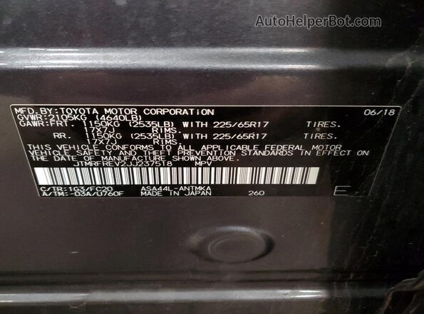 JTMRFREV2JJ237518 2018 TOYOTA RAV4 Gray 