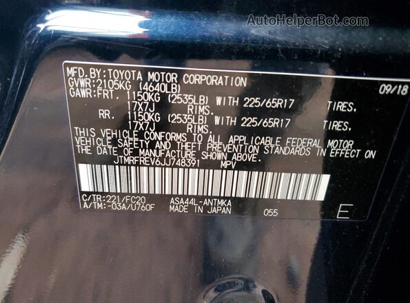 JTMRFREV6JJ748391 2018 TOYOTA RAV4 Blue 
