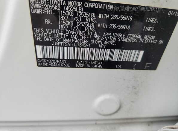 JTMYFREV5JJ734591 2018 TOYOTA LIMITED White 
