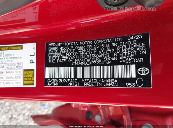 JTND4MBEXP3204184 2023 TOYOTA LL Red Vista del compartimento del motor