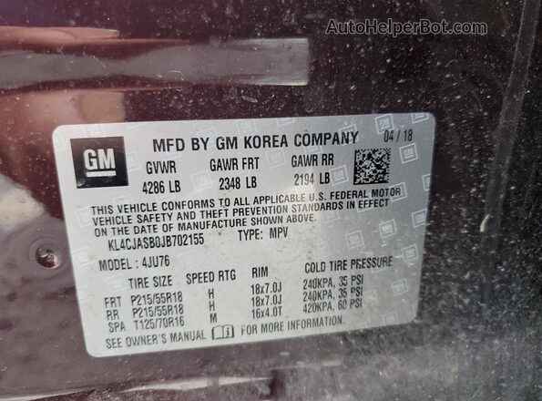 KL4CJASB0JB702155 2018 BUICK ENCORE Burgundy 
