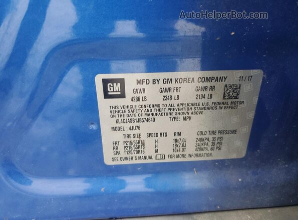 KL4CJASB1JB574640 2018 BUICK ENCORE Blue 