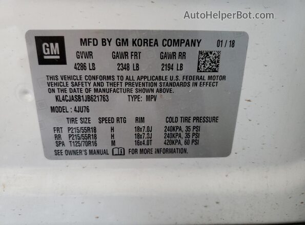 KL4CJASB1JB621763 2018 BUICK ENCORE White 