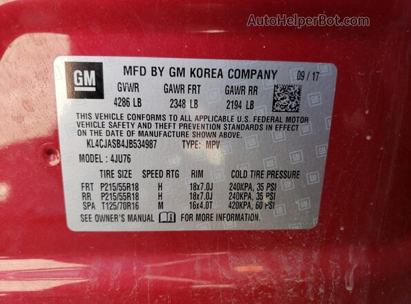KL4CJASB4JB534987 2018 BUICK ENCORE Red 
