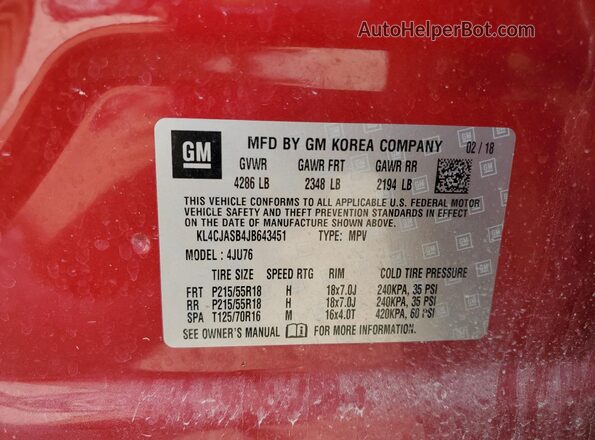 KL4CJASB4JB643451 2018 BUICK ENCORE Red 