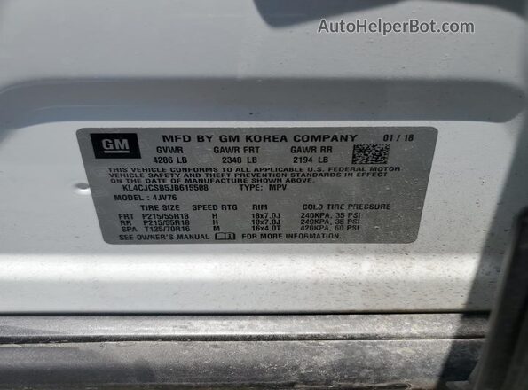 KL4CJCSB5JB615508 2018 BUICK ENCORE White 