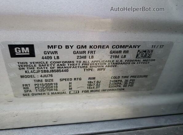 KL4CJFSB8JB585440 2018 BUICK ENCORE Silver 
