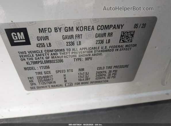 KL79MPSL6MB023396 2021 CHEVROLET TRAILBLAZER White ძრავის განყოფილების ხედი