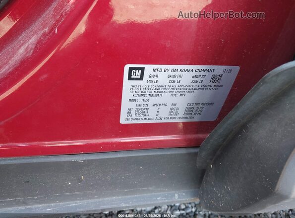 KL79MRSL1MB109114 2021 CHEVROLET TRAILBLAZER Red Շարժիչի բաժամունքի տեսք