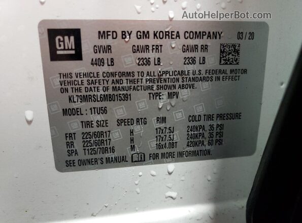 KL79MRSL6MB015391 2021 CHEVROLET TRAILBLAZER White 