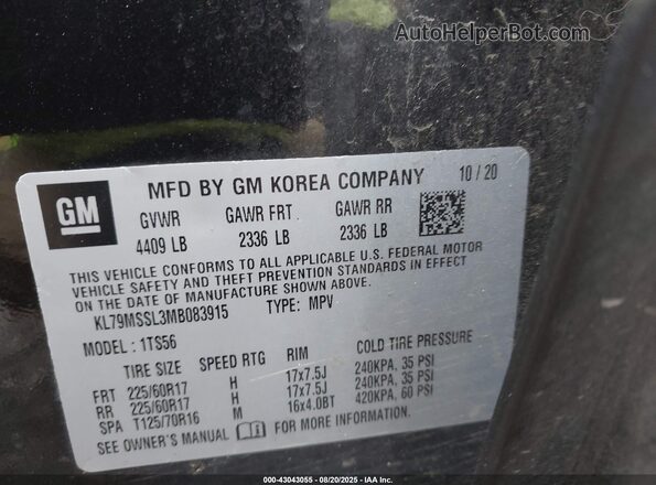 KL79MSSL3MB083915 2021 CHEVROLET TRAILBLAZER Black Engine compartment view