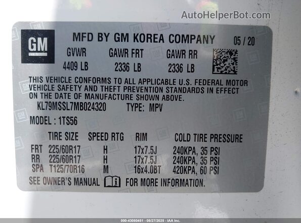 KL79MSSL7MB024320 2021 CHEVROLET TRAILBLAZER White ძრავის განყოფილების ხედი