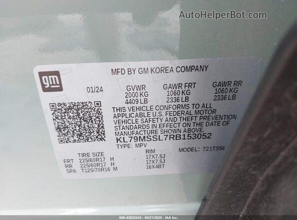 KL79MSSL7RB153052 2024 CHEVROLET TRAILBLAZER Green Vista del compartimento del motor