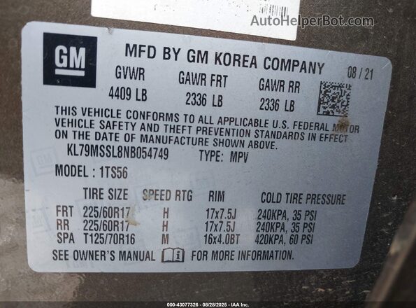 KL79MSSL8NB054749 2022 CHEVROLET TRAILBLAZER Dark Brown Widok komory silnika