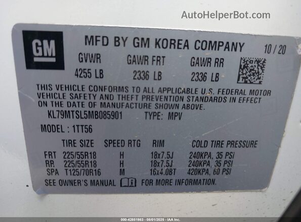 KL79MTSL5MB085901 2021 CHEVROLET TRAILBLAZER White ძრავის განყოფილების ხედი