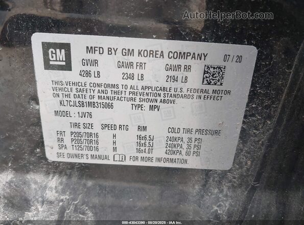 KL7CJLSB1MB315066 2021 CHEVROLET TRAX Black Vista del compartimento del motor